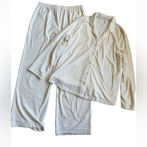 Soma Cream Button-Up Pajama Set - Long Sleeve Top & Elastic Waist Pants